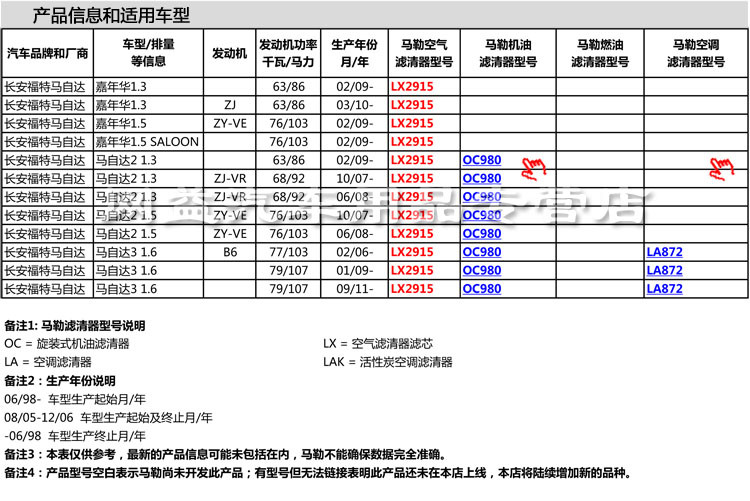 马勒空气滤清器lx 2915 新嘉年华,马自达2,马自达3
