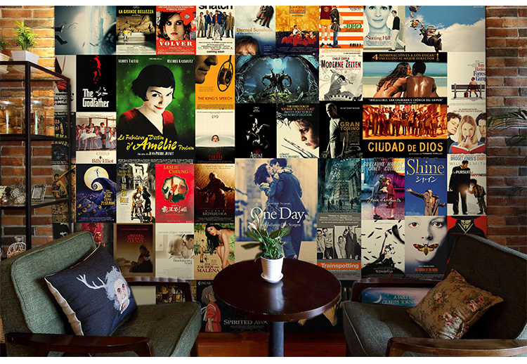 壹德壹墙纸/墙布 电影海报主题房大型壁画复古怀旧欧式墙纸咖啡厅餐厅