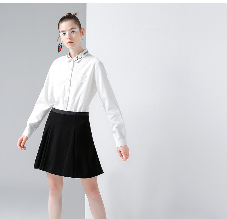 初语夏新款净色a字裙摆三角褶半裙文艺短裙黑色文艺大码女裙潮