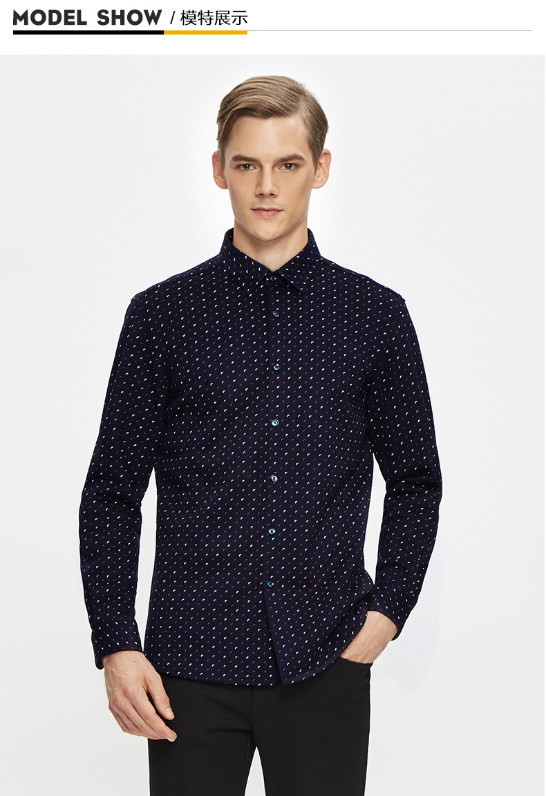 虎豹秋冬季男士加绒衬衫男长袖加厚时尚印花免烫衬衫青年保暖衬衣