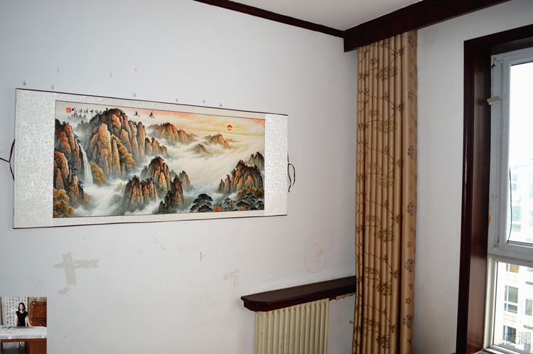 字画办公客厅装饰风水画国画山水画泰山日出四尺横幅卷轴装裱