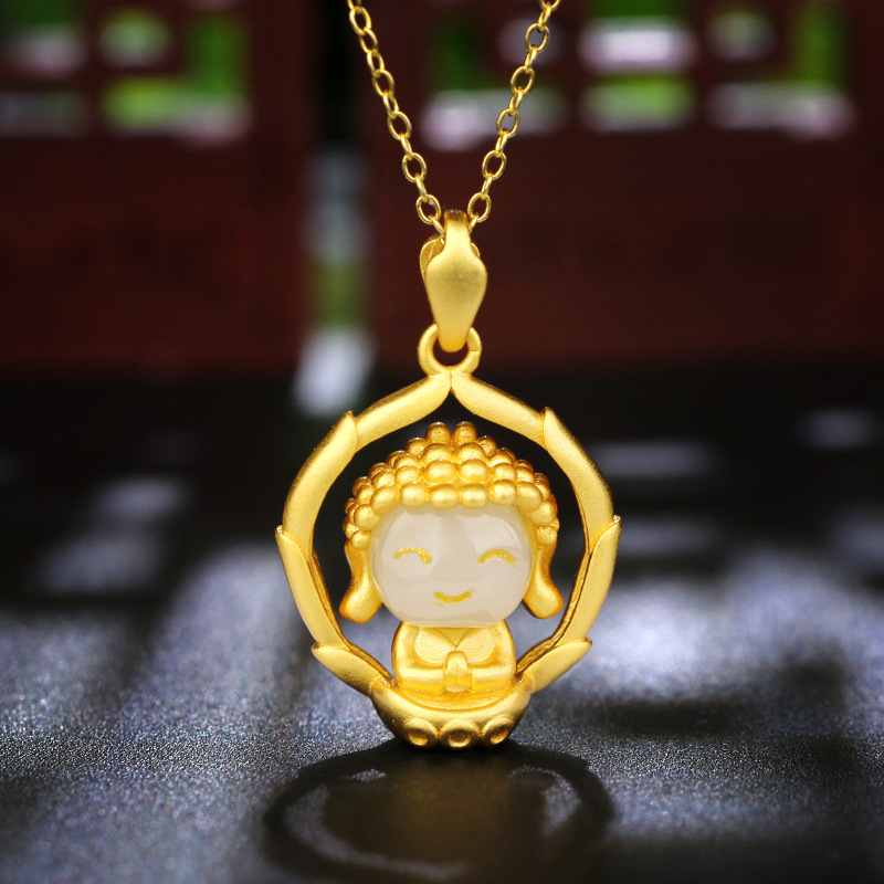 古名和田玉小沙弥吊坠含链