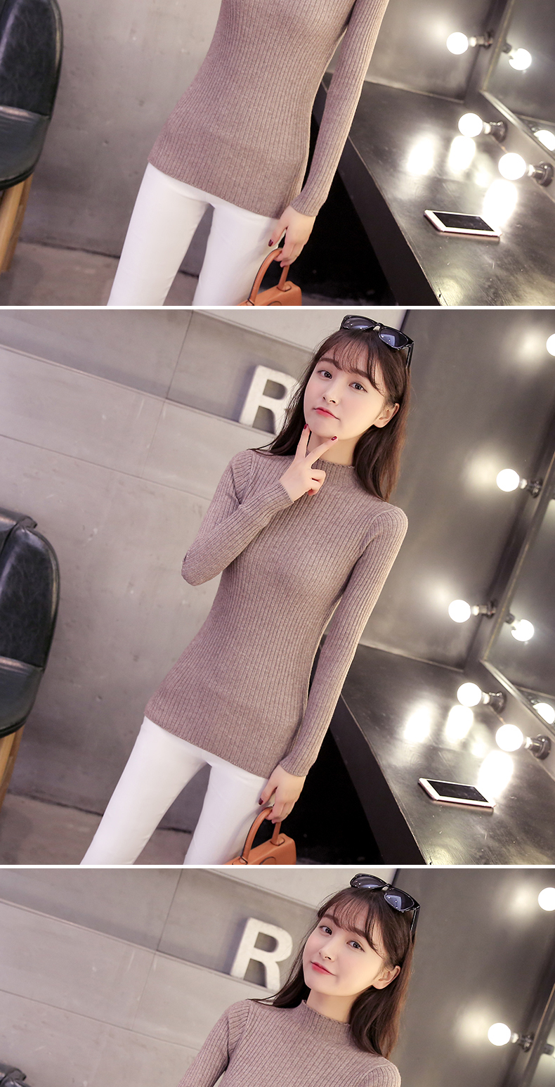 修身紧身毛衣女半高领纯色加厚针织衫套头秋冬新款短款女装打底衫
