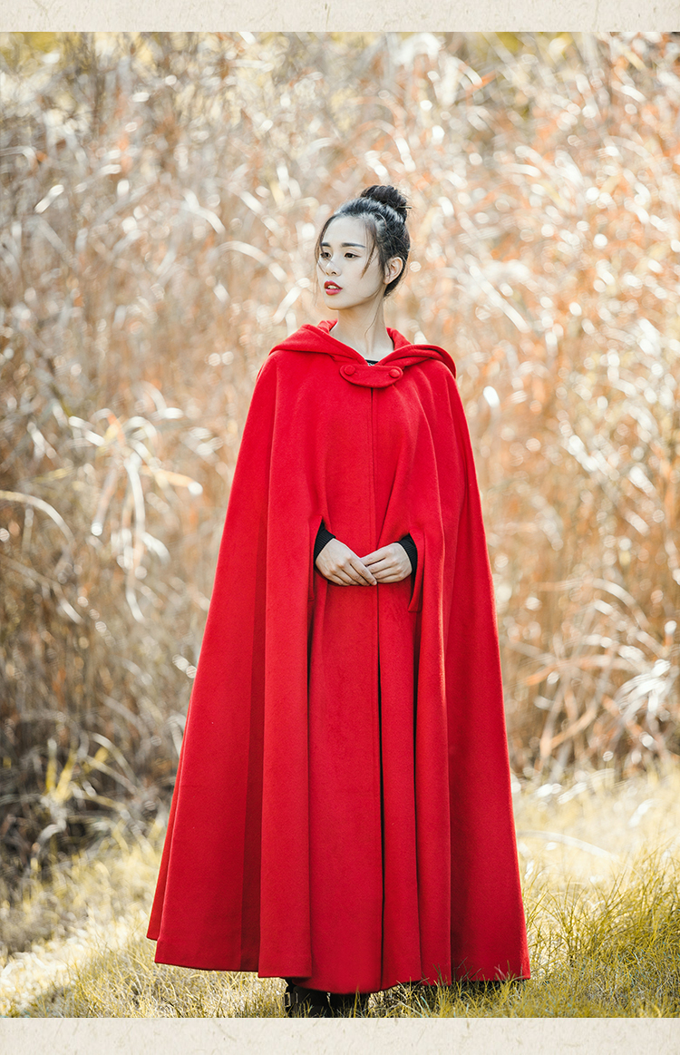 902新款筱辰 无心法师复古毛呢外套女长款加厚长冬装大码斗篷披风大衣