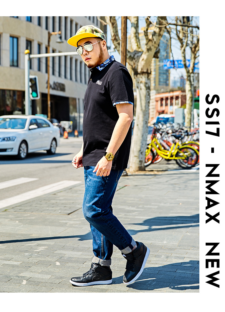 nmax大码男装潮牌加肥加大迷彩翻领半袖t恤潮胖子宽松短袖polo衫