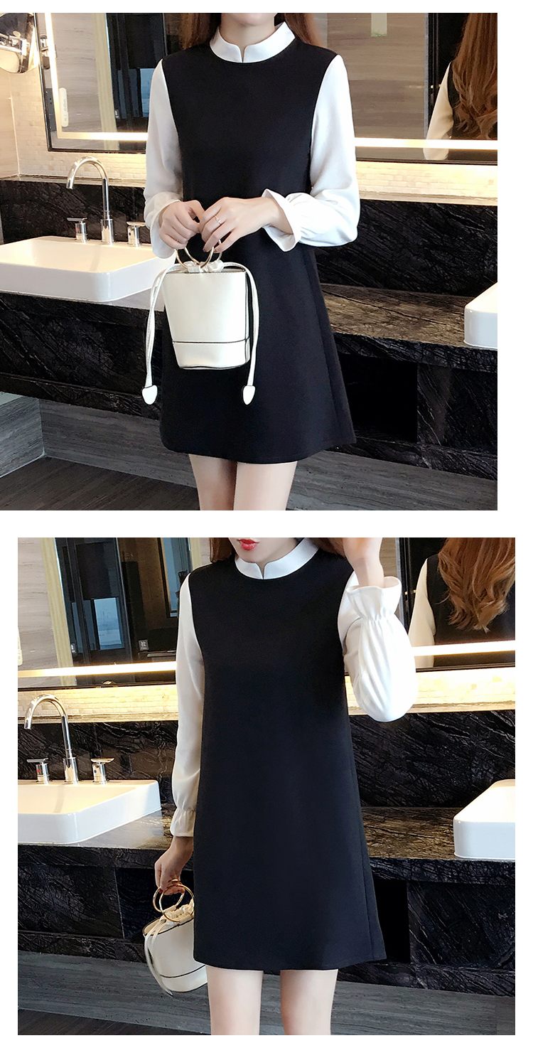 歌诺瑞丝2016女装新款韩版大码女装胖mm拼色显瘦连衣