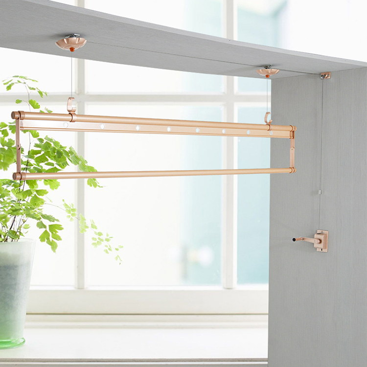 升降晾衣架单杆双层式小阳台手摇晾衣杆室内自动折叠凉晒衣架