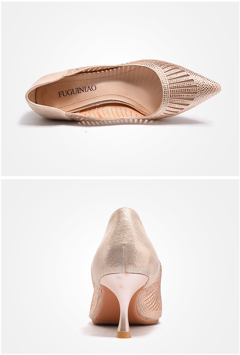 富贵鸟fuguiniao单鞋女2018春秋季新款韩版粗跟网纱透气高跟鞋时尚