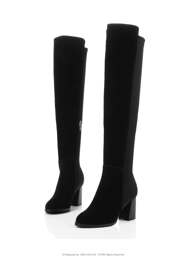 金狒狒真皮过膝长筒靴牛皮弹力靴粗跟圆头保暖长靴显瘦骑士靴