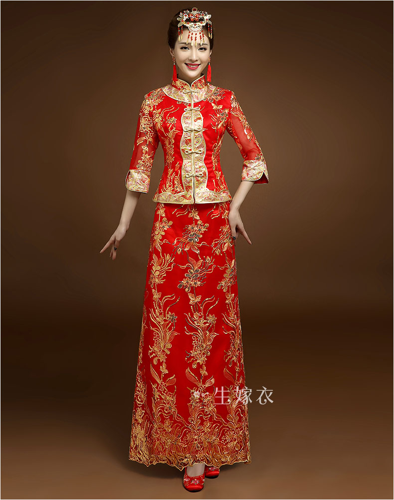qma新款新娘敬酒服秀禾服2017新款中式礼服婚纱红色长款新娘喜服嫁衣