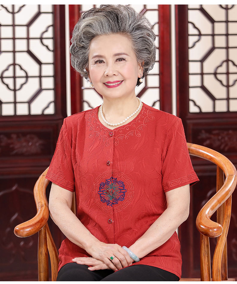 mtiny中老年唐装女士短袖中国风夏季妈妈装中式老人汉服宽松休闲奶奶