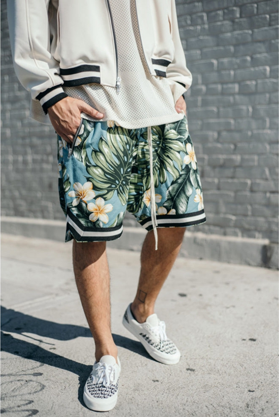 902新款fog花卉短裤 过膝复古吊裆裤宽松五分裤贾斯丁比伯同款潮牌