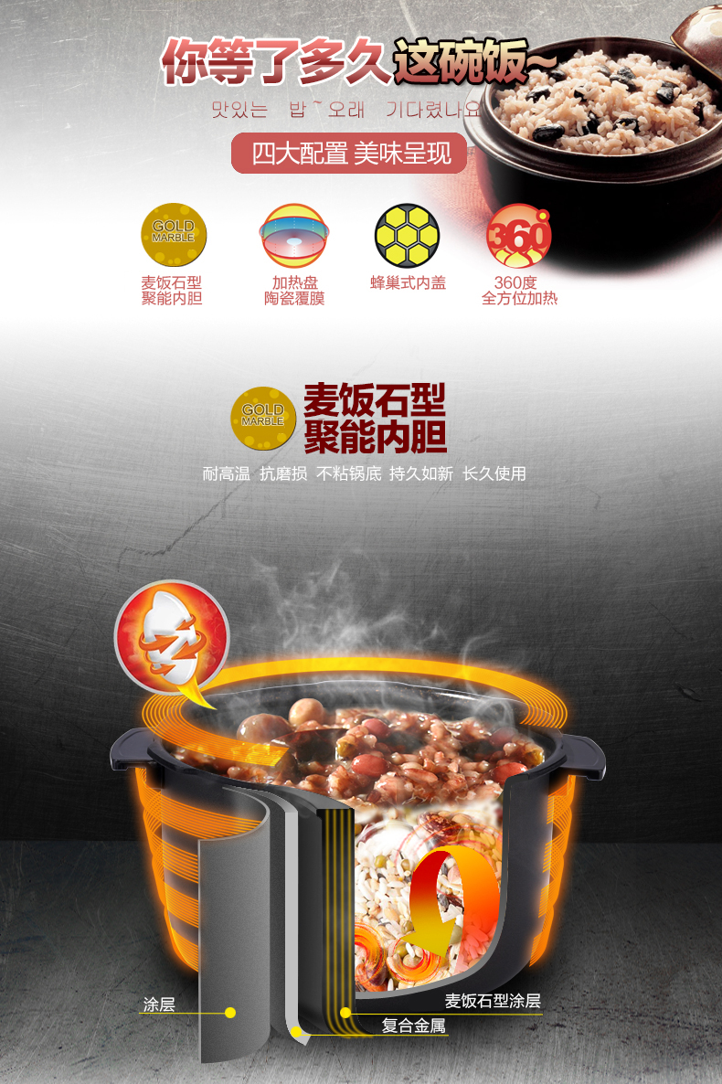 福库（CUCKOO）电饭煲 CRP-G1088MR 5L/升 麦饭石型聚能内胆 高压电饭煲