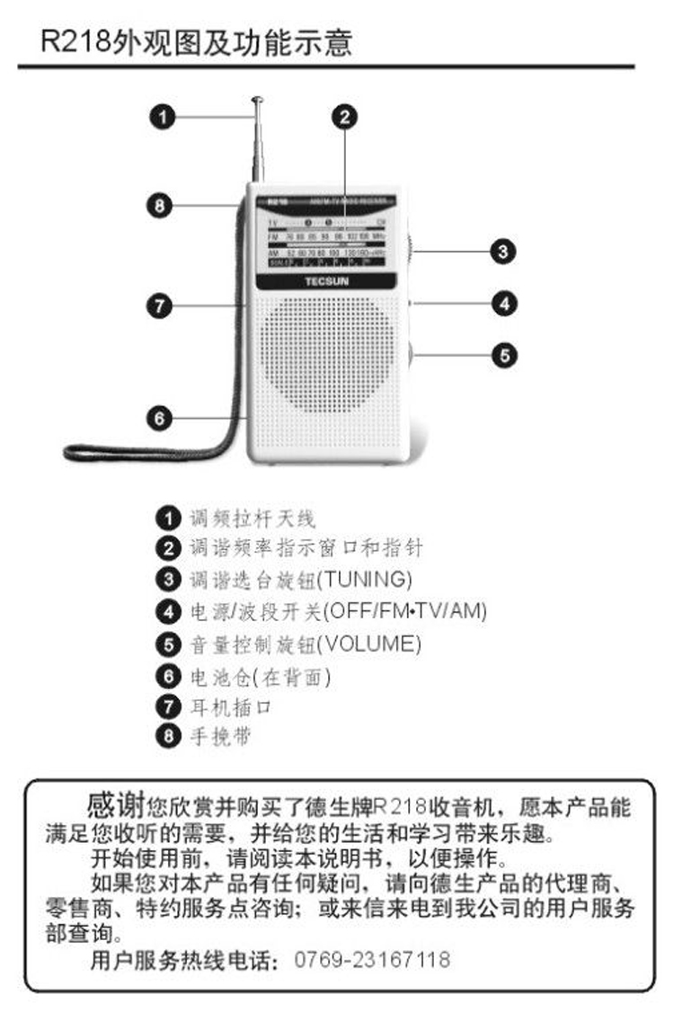 德生(TECSUN) 收音机 R-218 黑色
