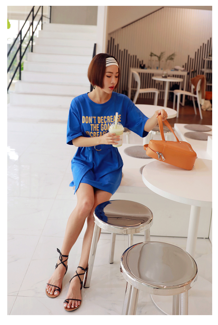 韩都衣舍2018女装秋装新款韩版宽松中长款字母大t恤nf11394润