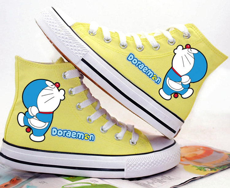 薇姬桑妮卡通哆啦a梦帆布鞋子机器猫休闲鞋高帮情侣鞋男女学生手绘鞋