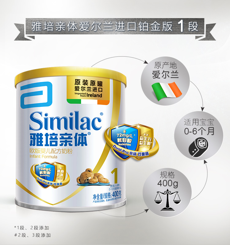 雅培亲体欧洲原装进口婴儿配方奶粉1段400g罐装进口另有900克