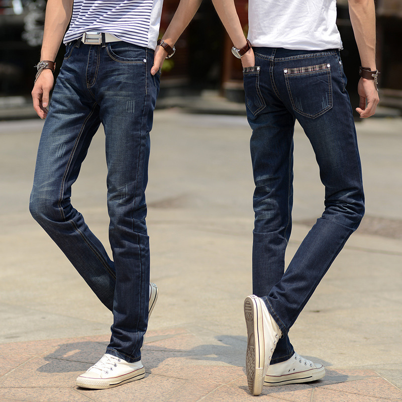 厂家直销韩版款男式牛仔裤男裤子修身直筒青年牛仔裤男中腰男装