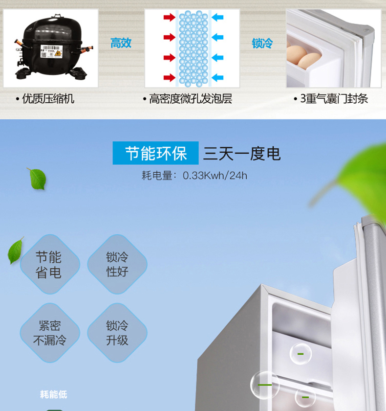 万宝(Wanbao)BC-92D 92 升单门电冰箱 直冷小冰箱 节能静音 迷你冰箱 （银色）