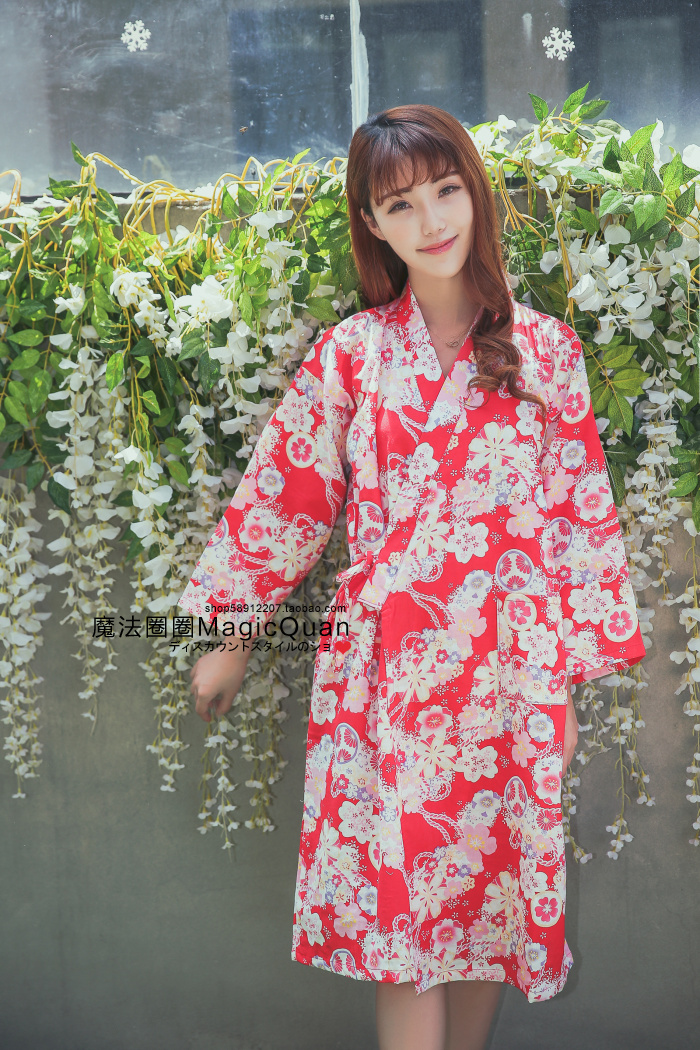 mtiny日式樱花和服女士日本睡衣女无印风睡袍浴袍棉纱布浴衣睡裙薄款