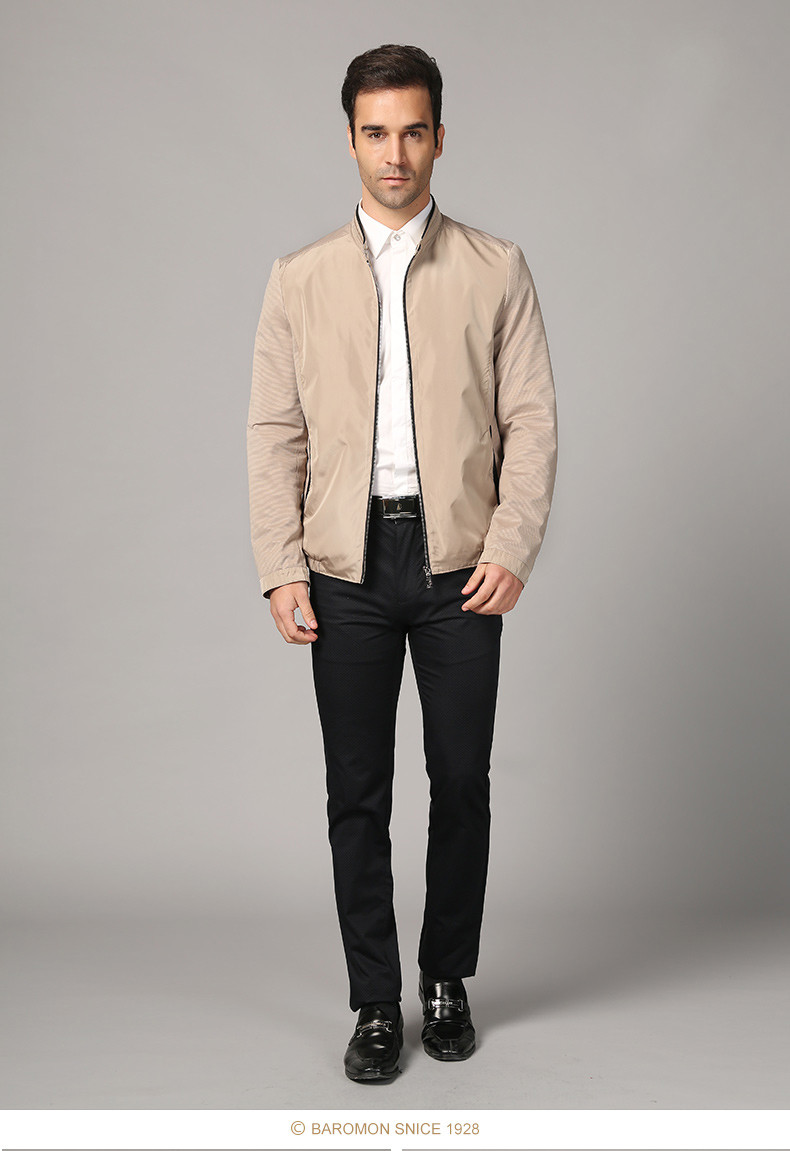 培罗蒙薄款夹克2016春装新款纯色立领短款修身茄克衫男士外套