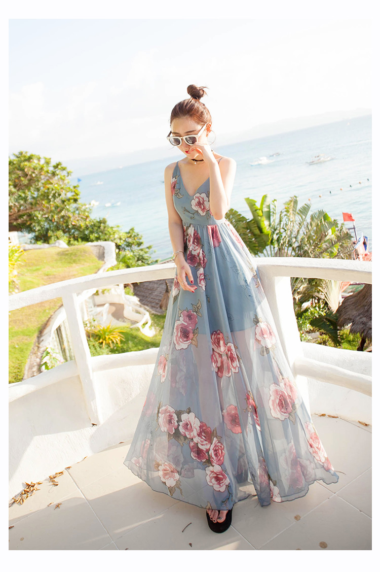 巴厘岛沙滩裙女夏2018新款波西米亚长裙海边度假显瘦雪纺连衣裙仙