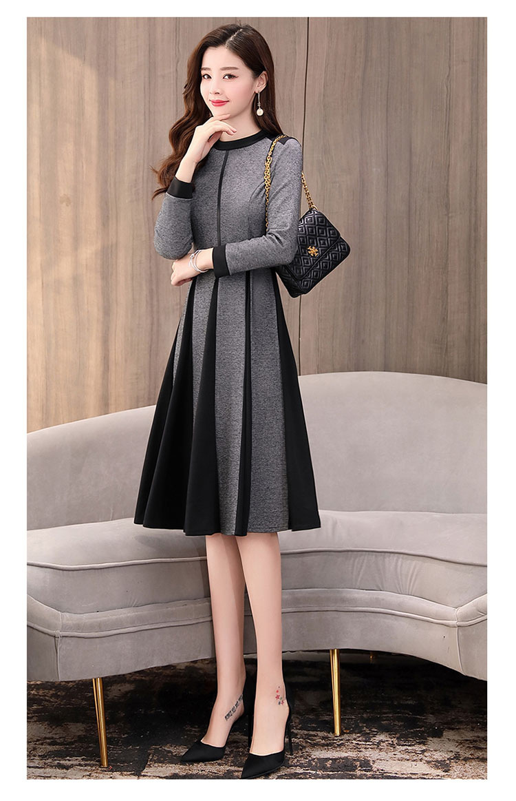 与牧毛呢阔太太连衣裙女2019新款女装高贵过膝配大衣的长裙子9015
