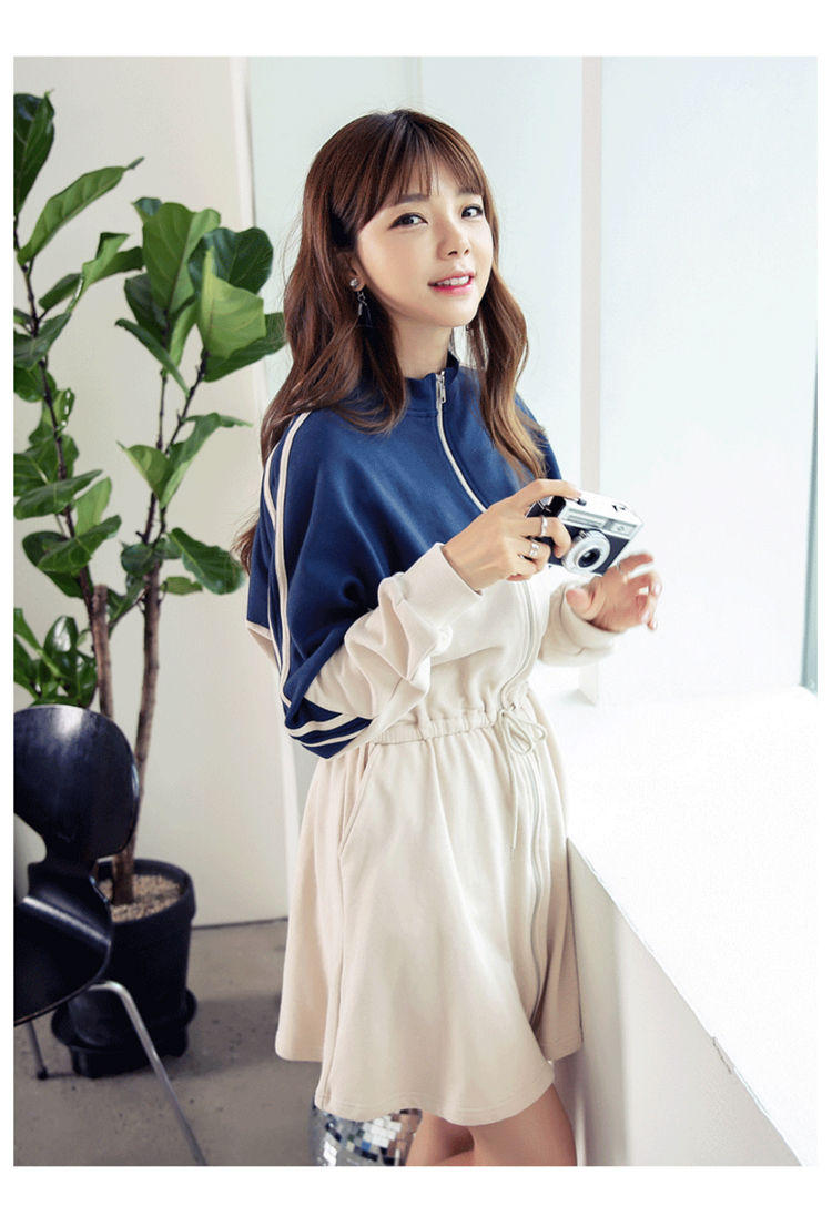 韩都衣舍2017韩版女装秋装新宽松显瘦拼接短款连衣裙dt7761肆