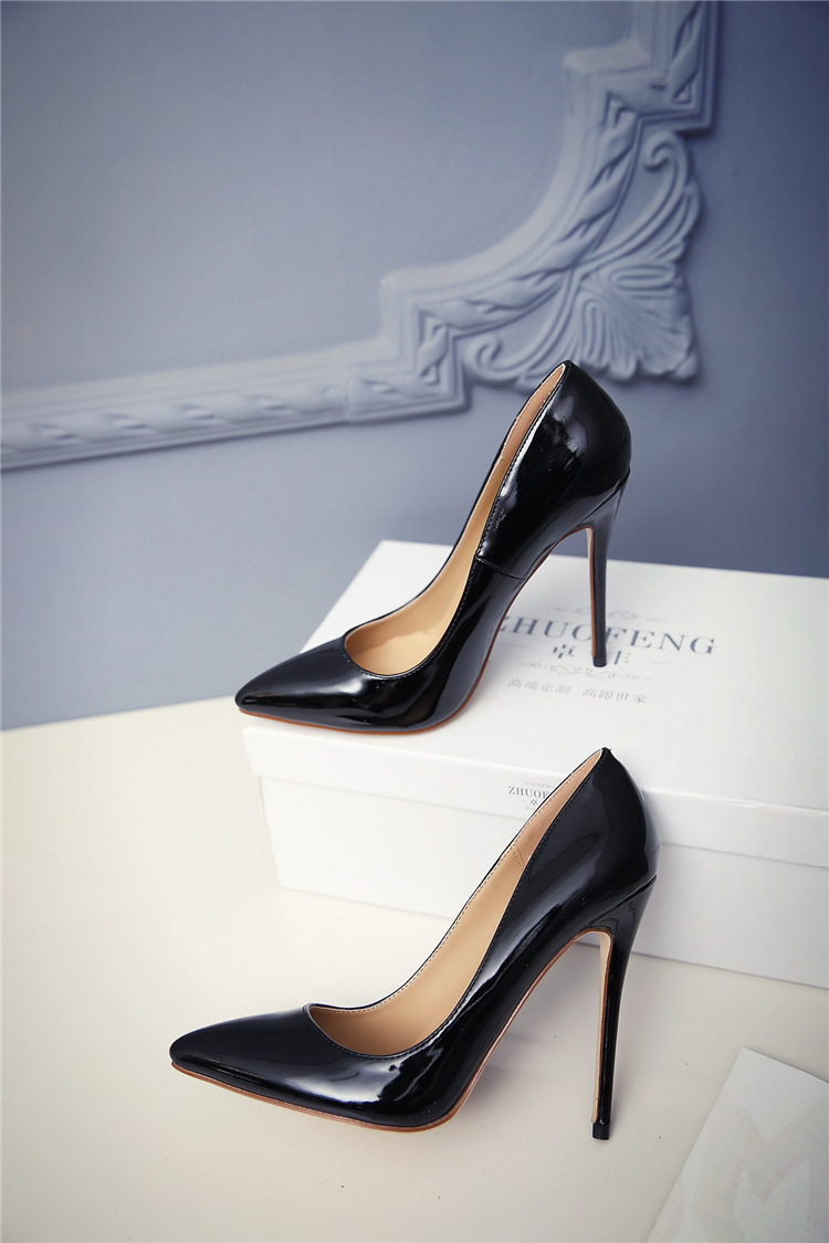 caetient女士高帮鞋型号 2018新款夏季超细跟12cm裸色高跟鞋夜店浅口