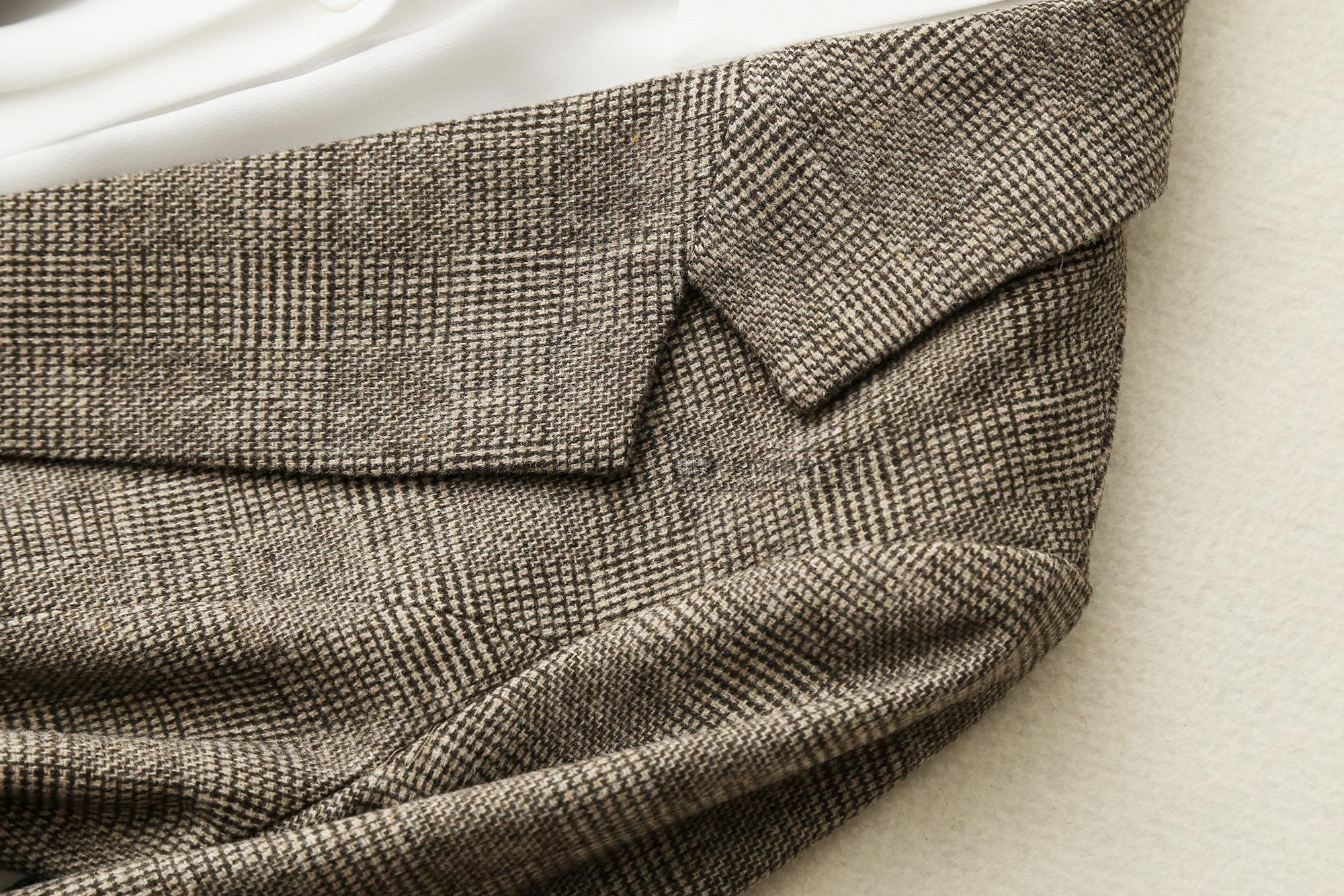 新款式原创高端精品客供进口面料秋冬女羊毛呢格纹西装外套高端色丁内