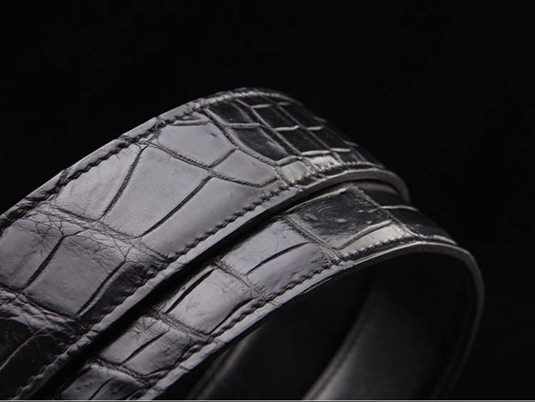 尼罗河鳄鱼皮腰带手工雕刻精钢鹰头皮带高光黑色鳄鱼皮奢侈品商务皮带