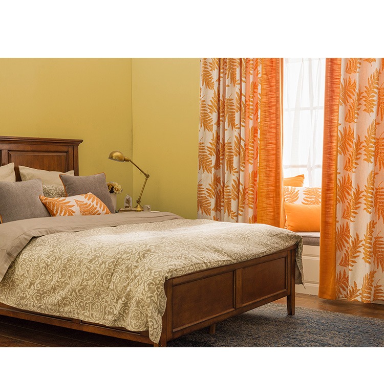 定制爱马仕橙窗帘定制植物图谱拼接时尚百搭简约卧室客厅落地窗帘sn