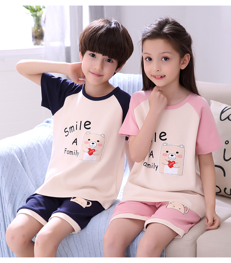opzc女士套装 夏季男童睡衣儿童家居服女孩短袖纯棉夏