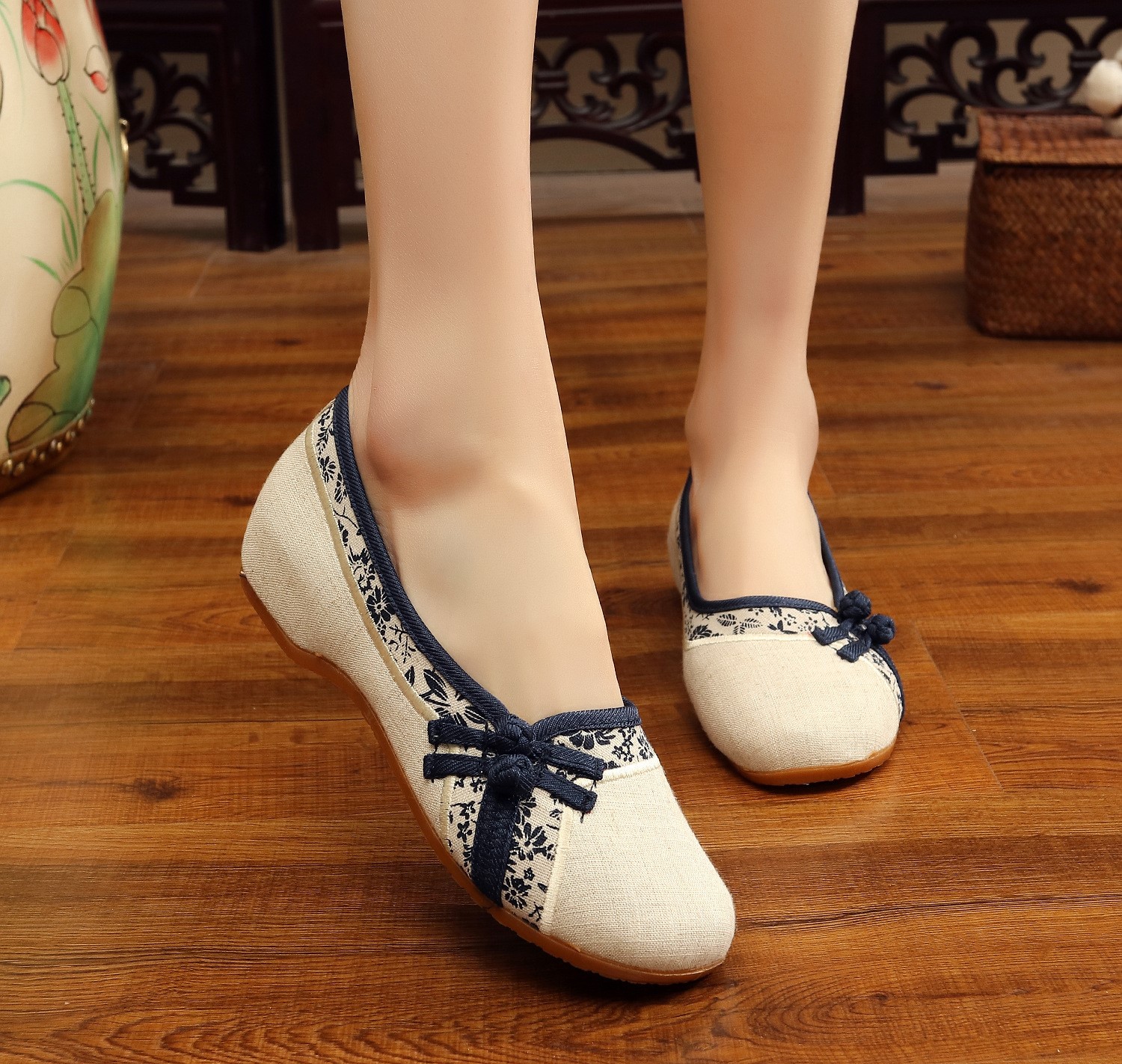鞋子女禅意中国风内增高旗袍唐装鞋茶人服鞋中式盘扣布鞋启如休闲鞋