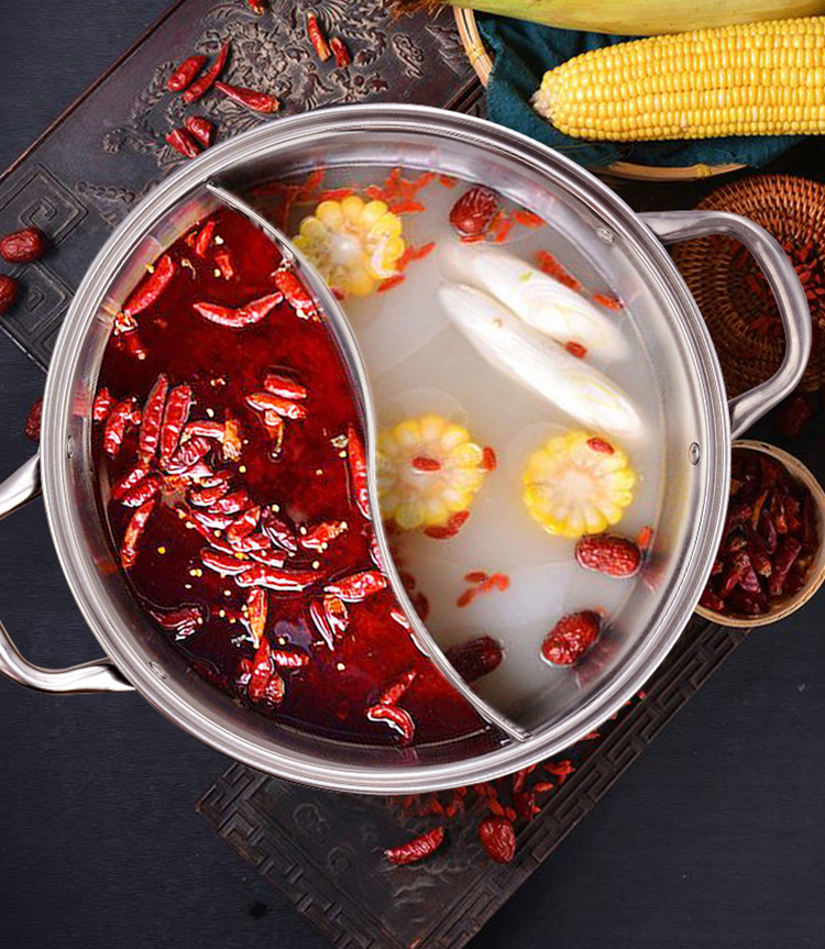 鸳鸯锅不锈钢火锅锅家用电磁炉锅用创意加厚汤锅带盖火锅盆-鸳鸯锅32c