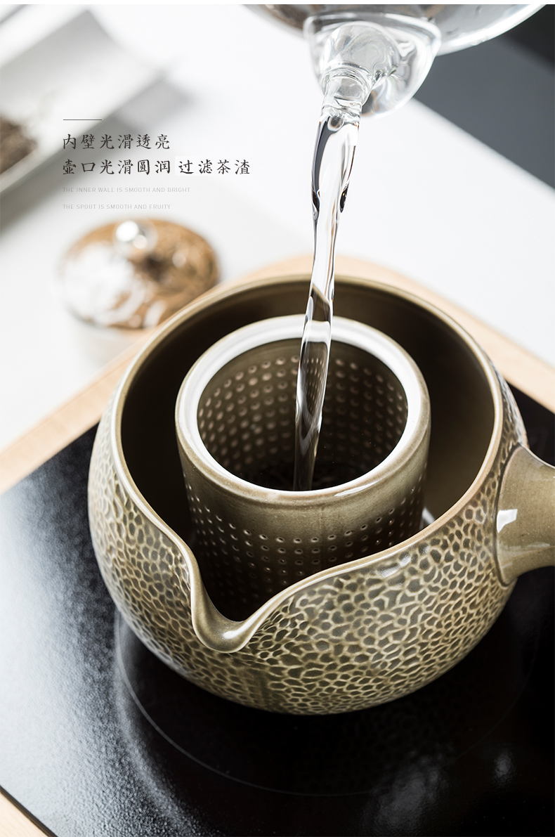 鼎亨(dingheng)家居器皿 鼎亨陶瓷煮茶器鎏银工艺日式泡茶侧把壶花茶