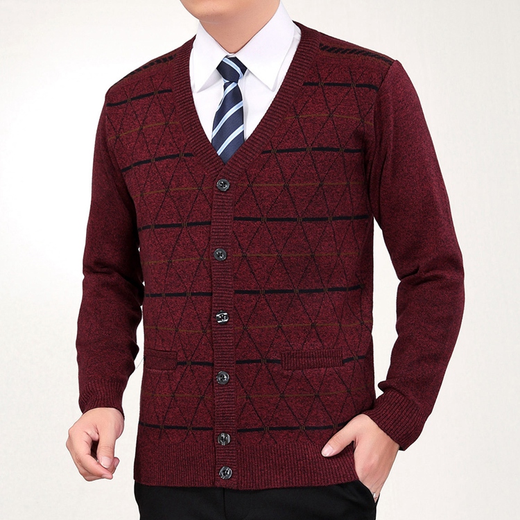 中老年男士v领开衫毛衣外套大码爸爸装商务休闲男式老年人线衣线衫