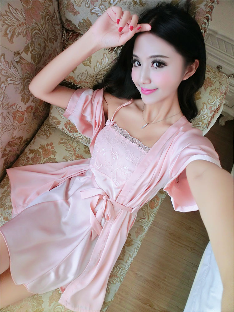 mtiny春夏季性感蕾丝可爱抹胸公主吊带睡裙冰丝睡衣女两件套薄款家居