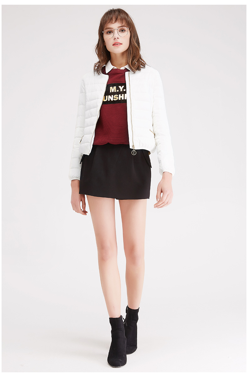 拉谷谷lagogo2017春季新款女装纯色女式长袖圆领短款羽绒服轻薄女