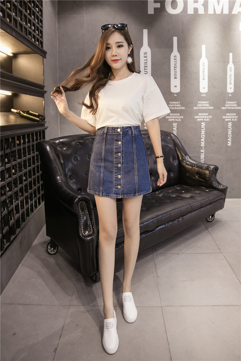 mtiny牛仔短裤夏女高腰a字牛仔短裙裤女防走光半身裙单排扣a字裤裙