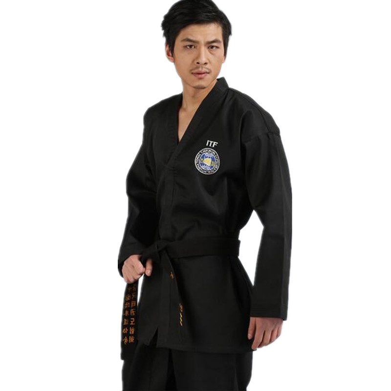 运动户外黑色全刺绣跆拳道服上乘精美工艺跆拳道服装黑色