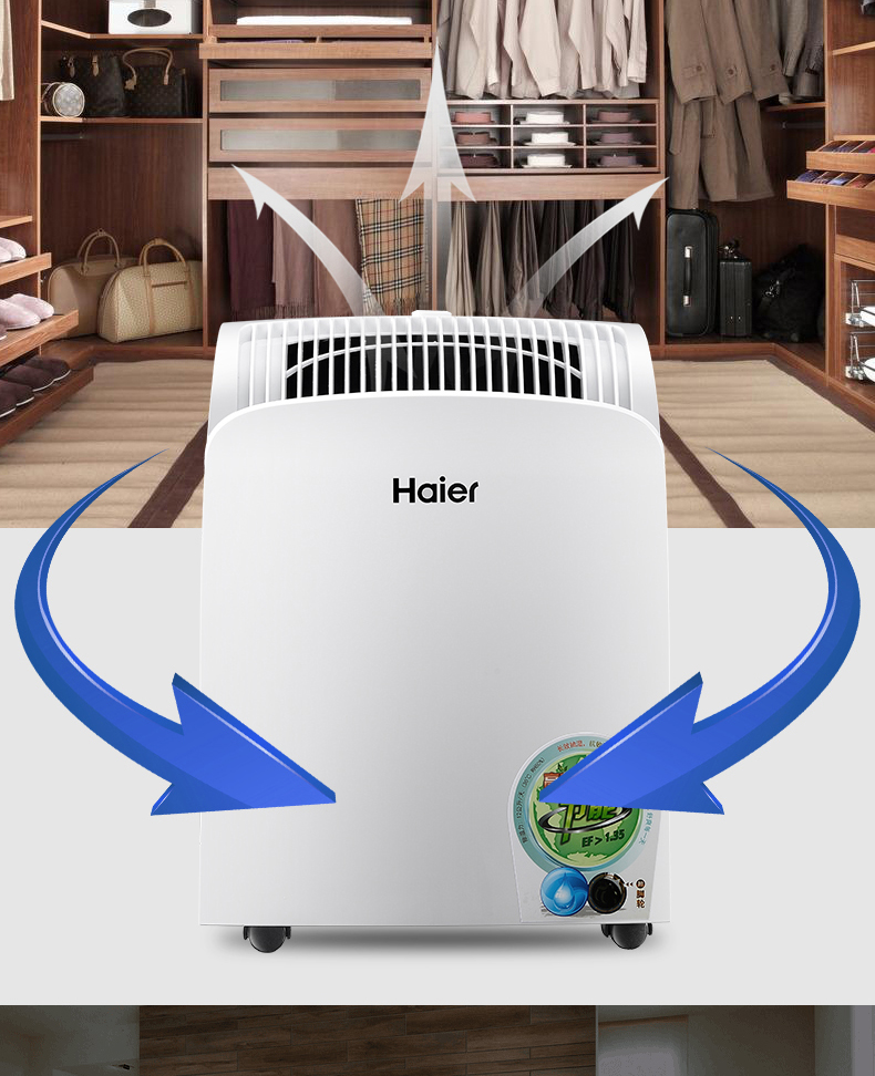 海尔haier除湿机de12b日除湿12升干衣净化家用静音抽湿机吸湿器除湿器
