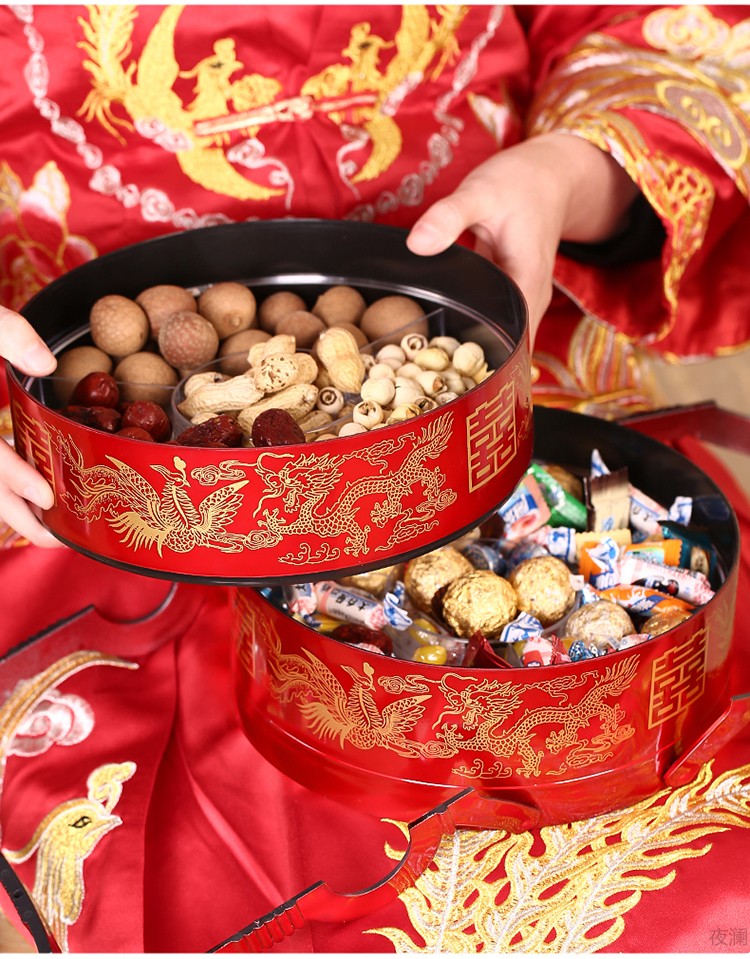 结婚用品双层手提盒糕点食盒新娘陪嫁中式食盒婚庆果盘龙凤双层手提盒