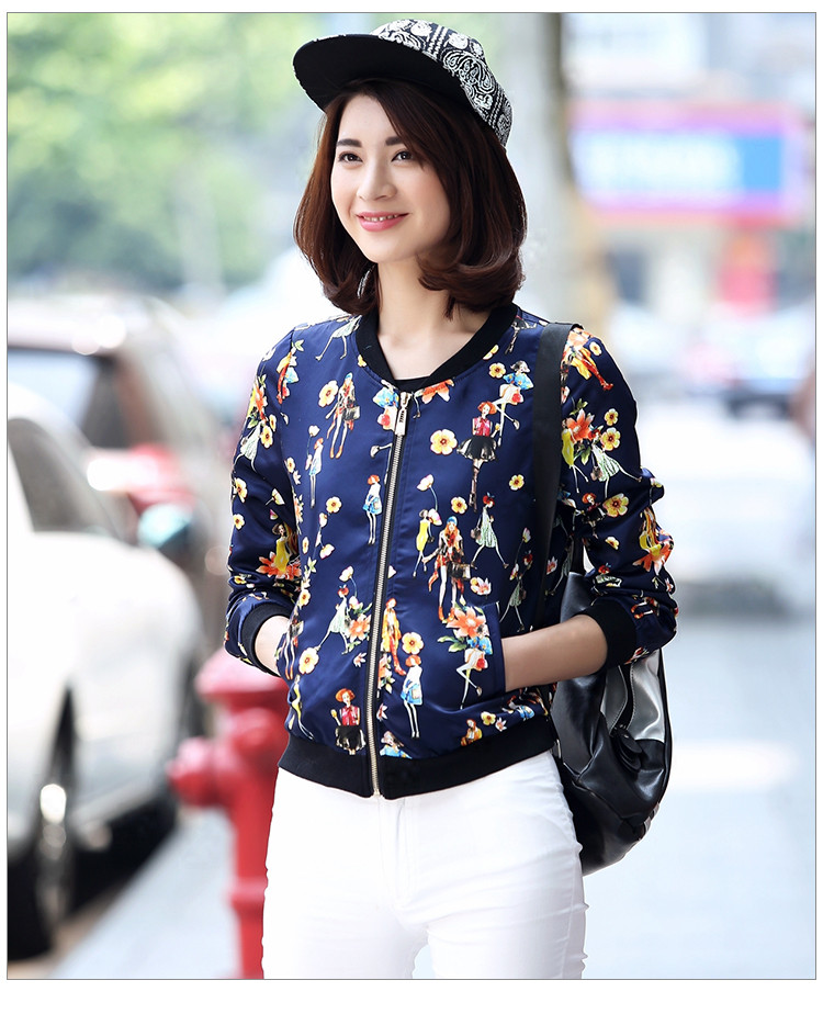 禾壹2015秋装新款时尚休闲女装印花图案短款外套