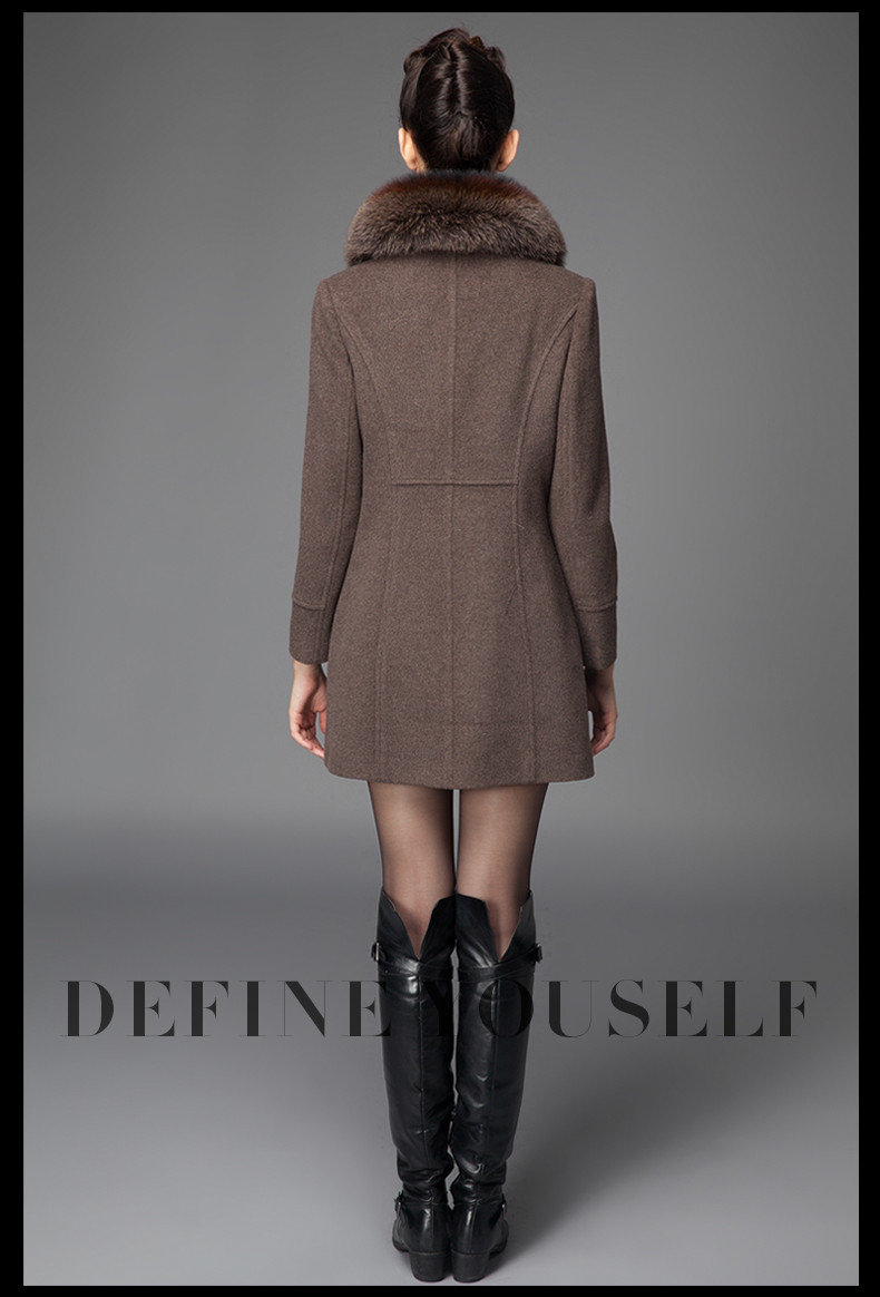 deify羊毛呢大衣 羊绒大衣女 中长款大码修身狐狸毛新款秋冬正品