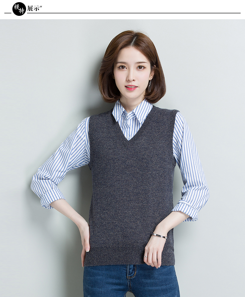 【官方正品】恒源祥羊绒衫背心女v领马甲秋冬款纯色纯山羊绒套头衫
