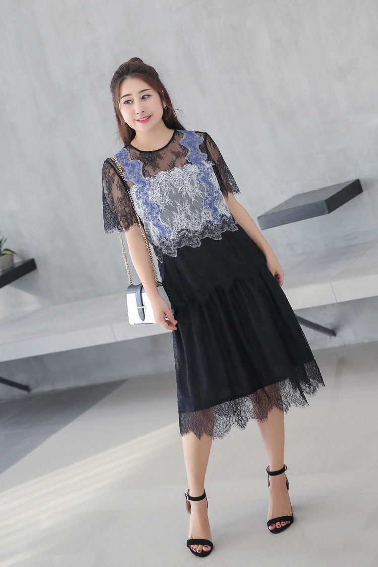 郝啦2017夏季胖mm200斤加肥加大码女装宽松时尚短袖显瘦雪纺连衣裙子