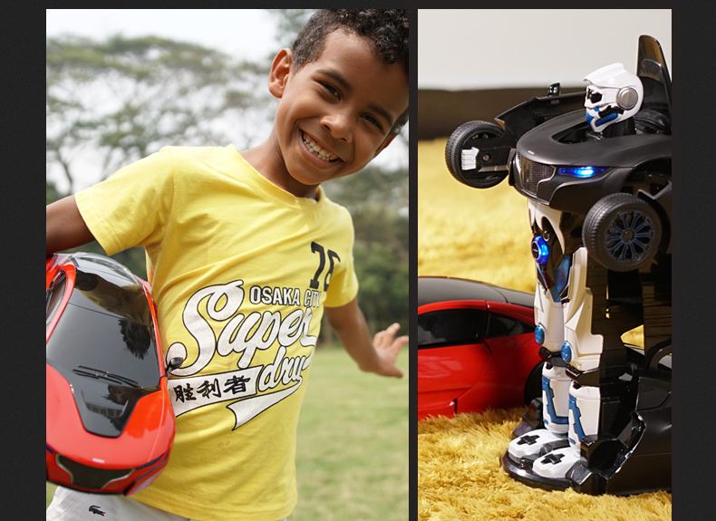 星辉（Rastar）RS战警一键遥控变形汽车机器人变形遥控车男孩儿童玩具74700黑色