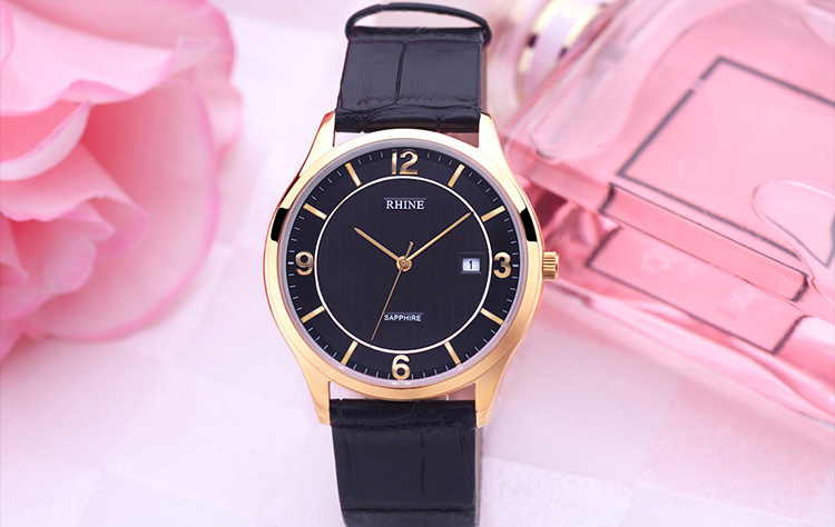 自营rhine莱茵手表皮带时尚系列超薄防水石英情侣表89121