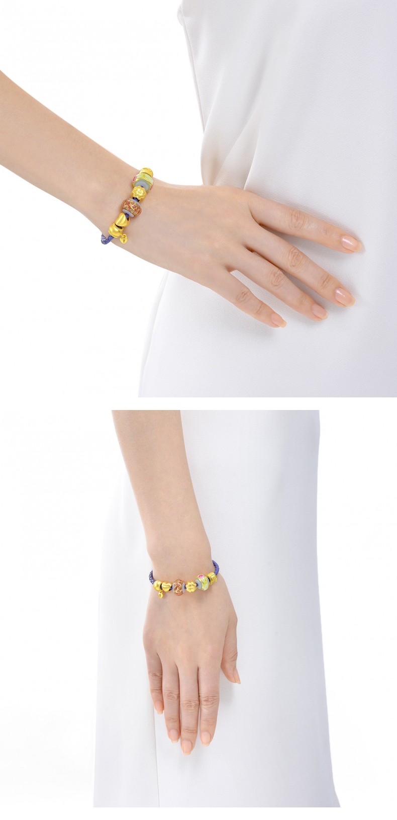 周生生(chow sang sang)足金charme黄金手链女murano glass 86032b